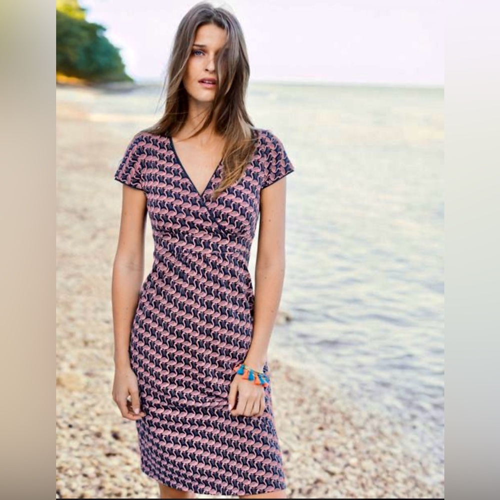 Boden Jenny Jersey Dress Cap Sleeve Flamingo Print Dress ZB12